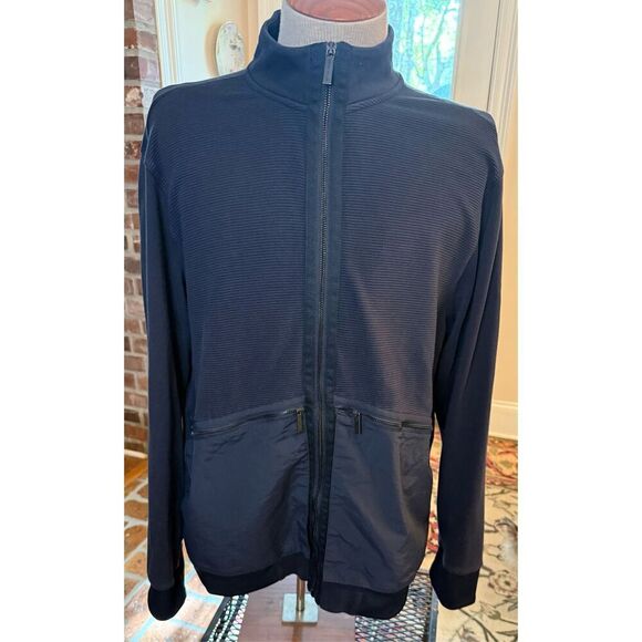 Perry Ellis Men’s Mixed Media Full Zip Sweater Sz. XXL Blue Zip Pockets - Picture 1 of 10